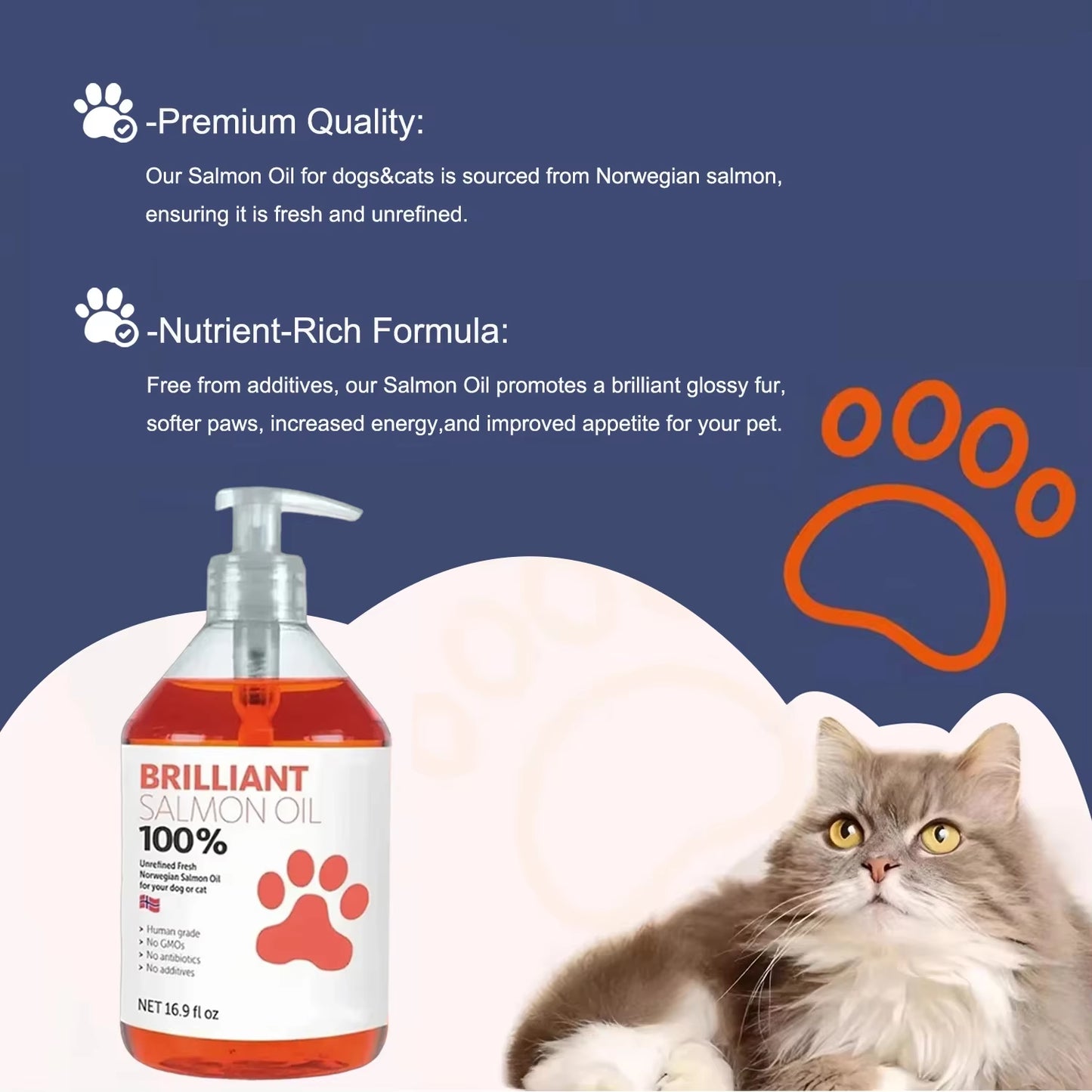 500Ml Natural Salmon Oil for Dogs - Omega Fatty Acids Supplement - Human Grade Nutritional Health Support