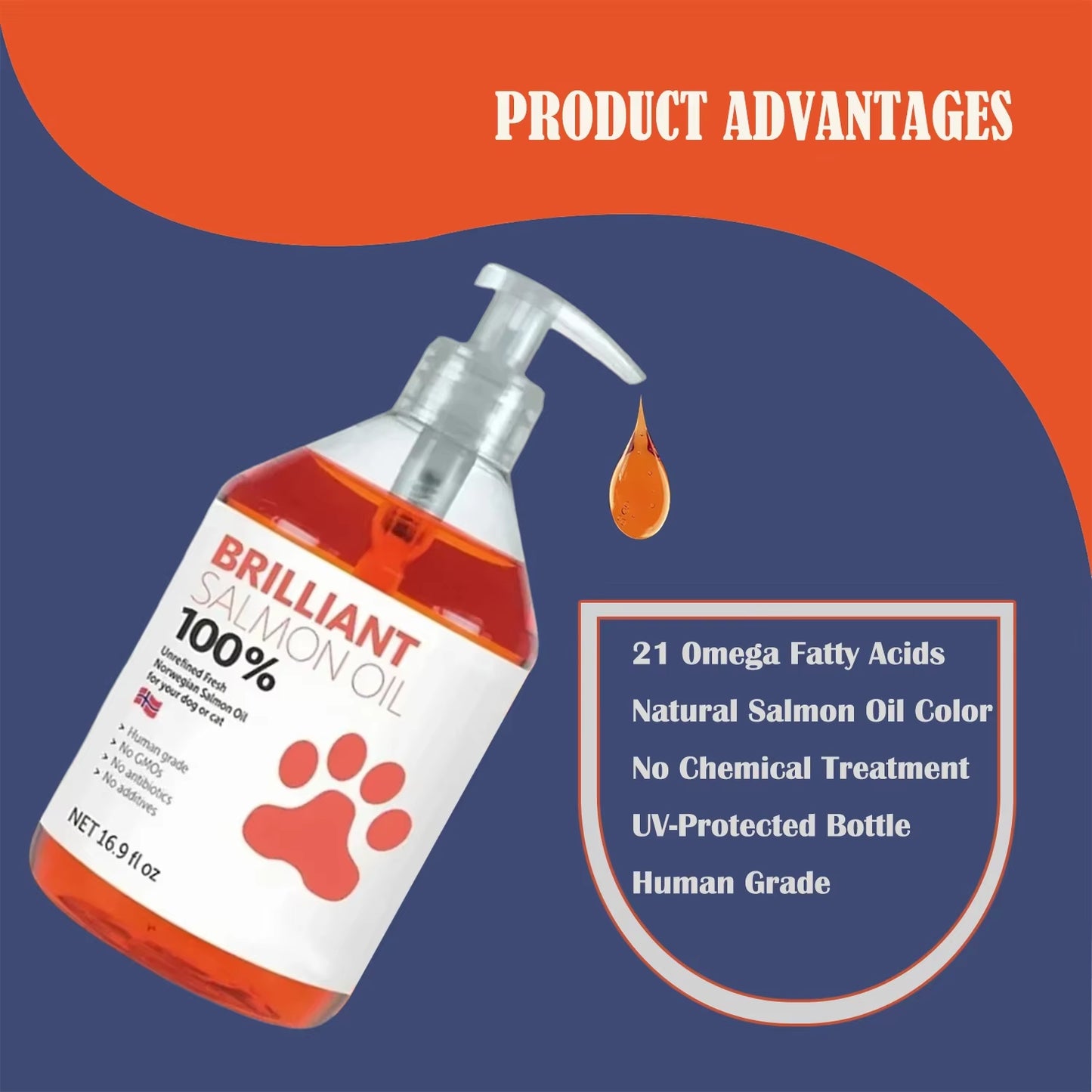 500Ml Natural Salmon Oil for Dogs - Omega Fatty Acids Supplement - Human Grade Nutritional Health Support